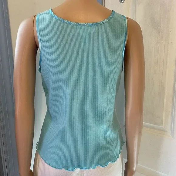 VTG Vanity Fair Fairy Cami Tank Top Size L Light Blue Babydoll Lace & Satin Trim - Picture 7 of 8